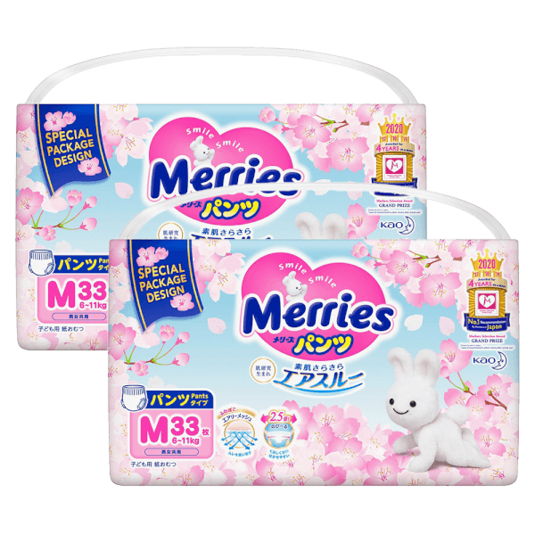 Combo 2 Bỉm Tã Quần Merries Sakura (M, 6-11kg, 33 miếng)