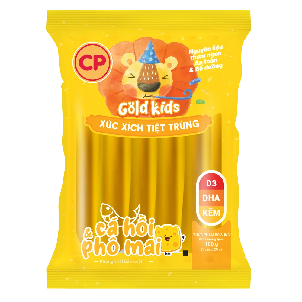 Combo 2 Xúc Xích Tiệt Trùng Goldkids Cá hồi & Phô Mai