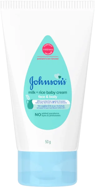 Kem dưỡng da mặt và cơ thể chưá sữa và tinh chất gạo (Tuýp) Johnson baby (50gr)