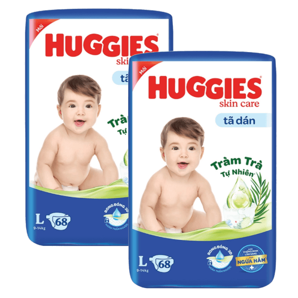 Combo 2 Tã dán Huggies Skincare cực đại (L,  9 - 14kg, 68 miếng)