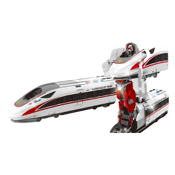 Đồ chơi tàu điện biến hình robot có nhạc đèn YN246129 (Trắng)