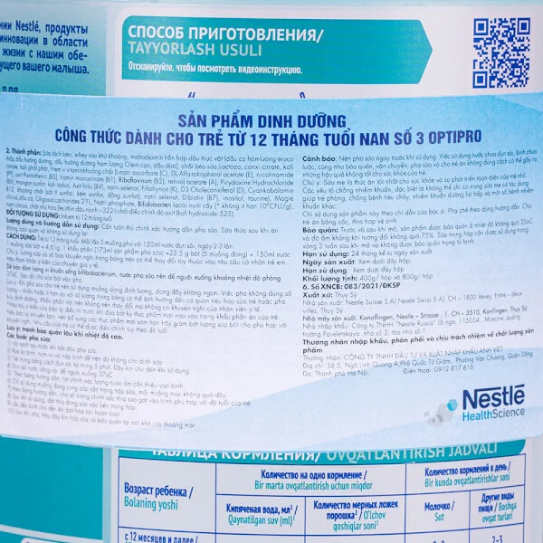 Sữa NAN NGA 3 800g (từ 12 - 18 tháng)