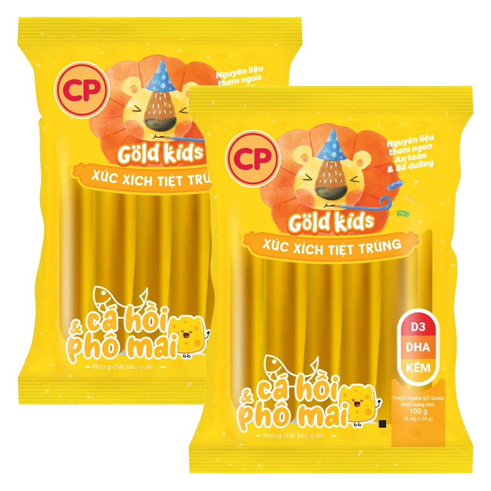 Combo 2 Xúc Xích Tiệt Trùng Goldkids Cá hồi & Phô Mai