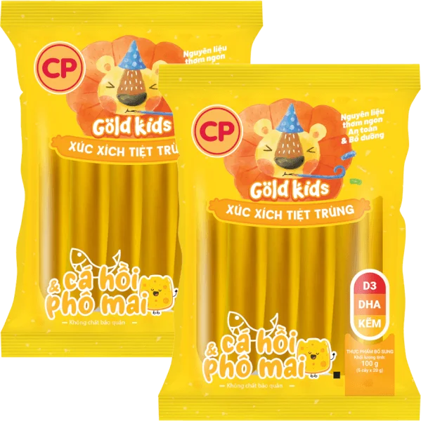 Combo 2 Xúc Xích Tiệt Trùng Goldkids Cá hồi & Phô Mai