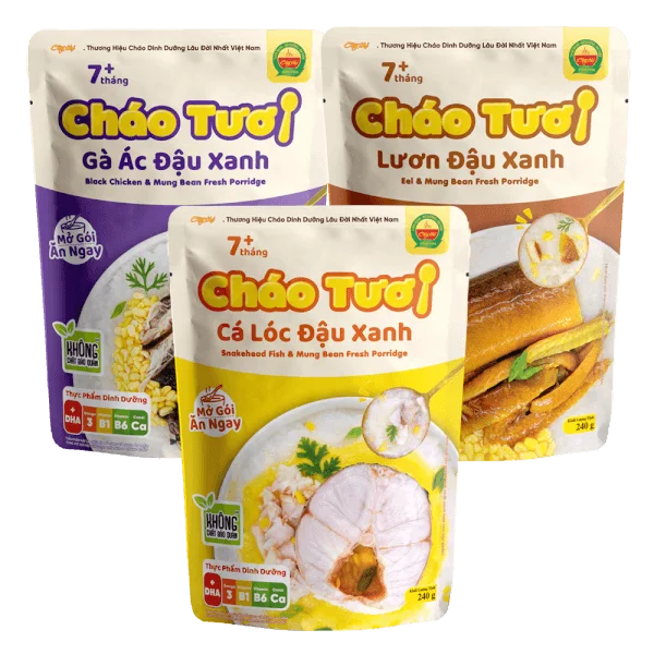 Combo 1 Cháo tươi Cây Thị Cá lóc Đậu Xanh, 1 Gà ác đậu xanh, 1 Lươn Đậu Xanh