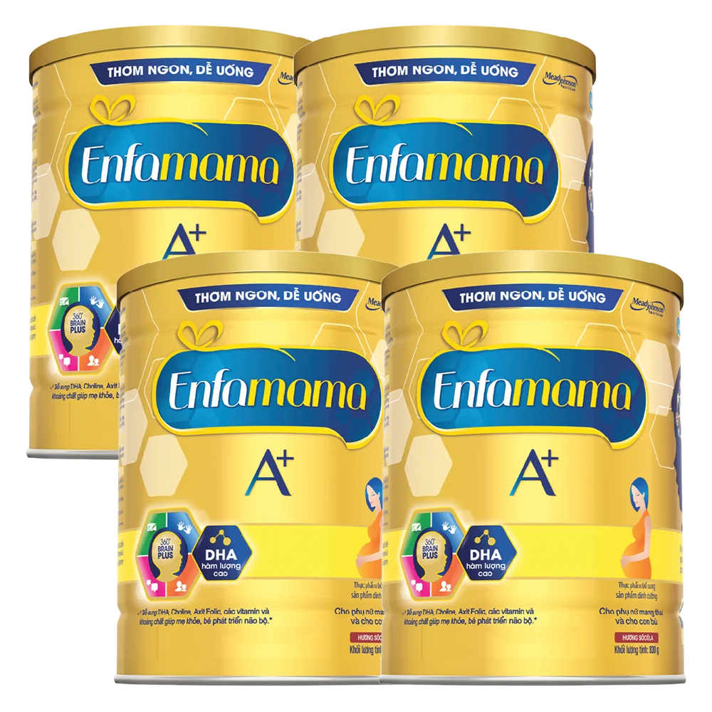 Combo 4 Thực phẩm bổ sung Sản phẩm dinh dưỡng Enfamama A+ hương chocolate 360° Brain Plus 830G