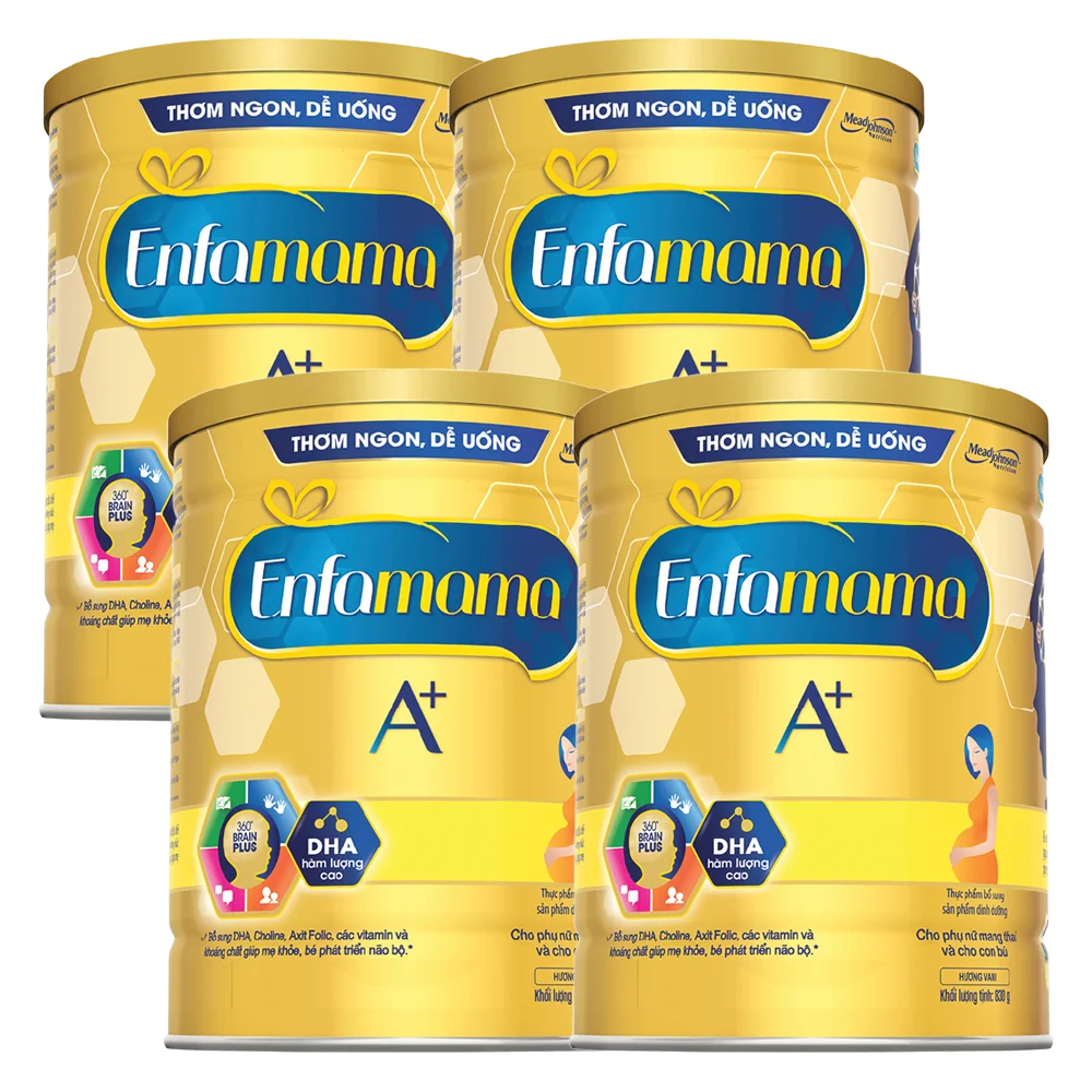 Combo 4 Thực phẩm bổ sung Sản phẩm dinh dưỡng Enfamama A+ hương vani 360° Brain Plus 830G