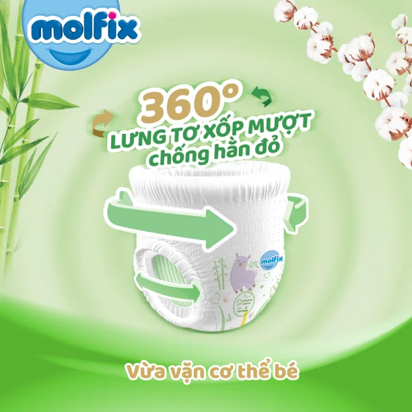 Bỉm tã dán Molfix thiên nhiên (XL, 12-17kg, 62 miếng) (giao bao bì ngẫu nhiên)