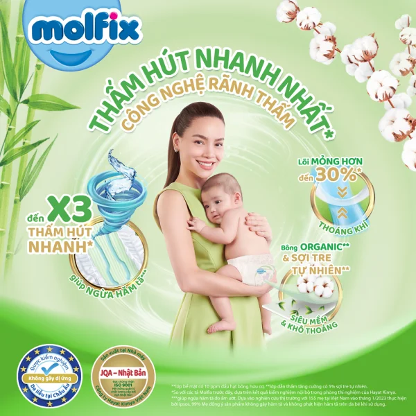 Combo 2 Miếng lót Molfix Thiên Nhiên (Newborn 1, < 1 tháng, 90 miếng + 10 miếng)