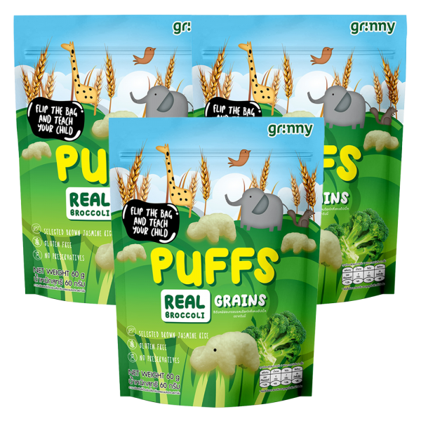 Combo 3 Bánh ăn dặm Grinny vị bông cải xanh và táo (60g)
