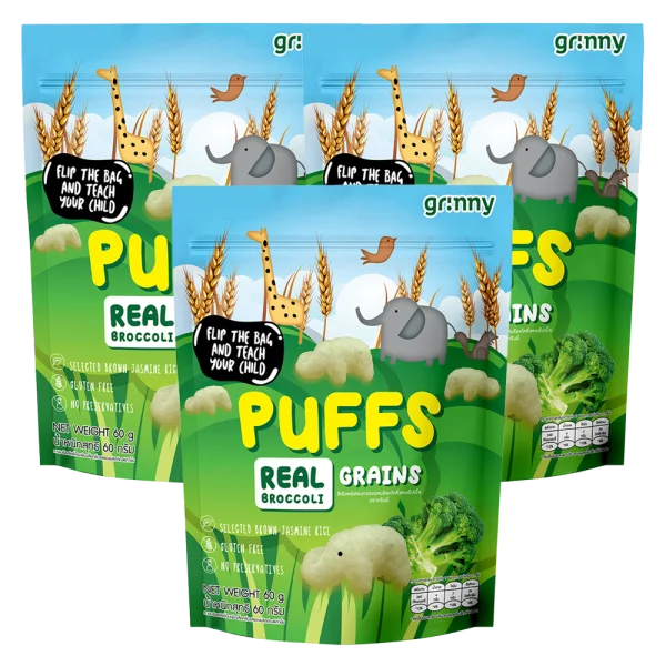 Combo 3 Bánh ăn dặm Grinny vị bông cải xanh và táo (60g)