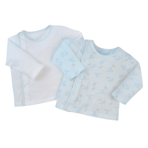 Cặp áo sơ sinh cài chéo tay dài Animo LĐ422049 (NB - 3M,xanh-trắng)