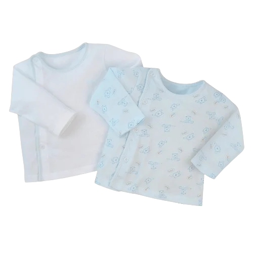 Cặp áo sơ sinh cài chéo tay dài Animo LĐ422049 (NB - 3M,xanh-trắng)