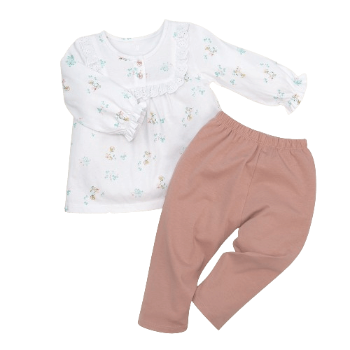 Bộ bé gái dài Hoa và bé Animo BH922032 (6M-6Y,Trắng họa tiết)