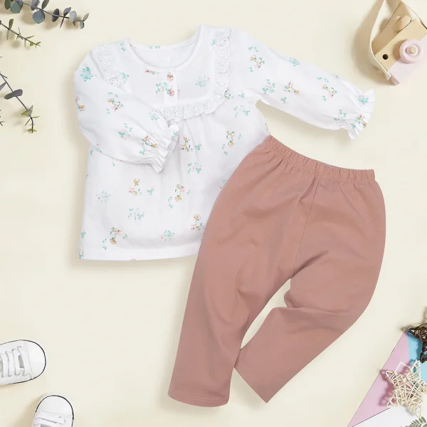 Bộ bé gái dài Hoa và bé Animo BH922032 (18-24M,Trắng họa tiết)