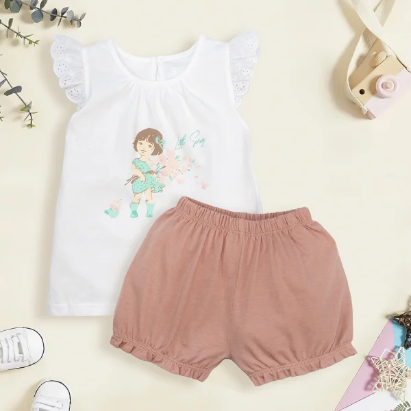 Bộ bé gái quần lửng Hoa và bé Animo BH922030 (18-24M,Trắng)