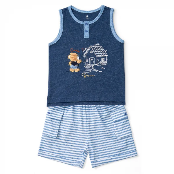 Bộ bé trai ngắn Bst Gấu mụp Animo VĐ1122089 (9-12M,Xanh )