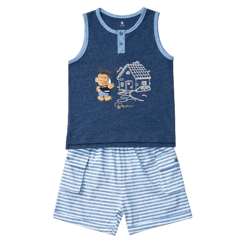 Bộ bé trai ngắn Bst Gấu mụp Animo VĐ1122089 (6M-6Y,Xanh)