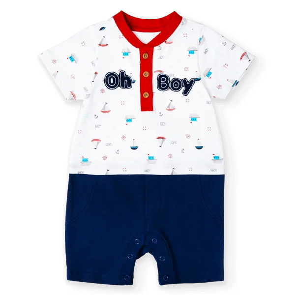 Bodysuit bé trai đùi, Bst Bé ra khơi Animo KK922035 (9-12M,Trắng họa tiết)