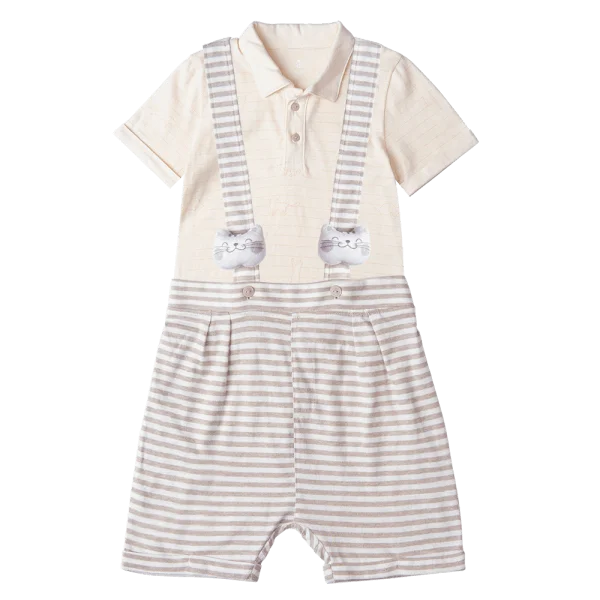 Bộ yếm bé trai, bst Mèo mũm mĩm Animo HS1122070 (2-3Y,Dark Beige)