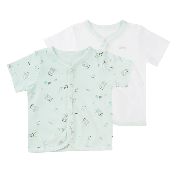 Cặp áo ss cài giữa tay ngắn Animo NB422055 (3-6M,xanh ngọc-trắng)