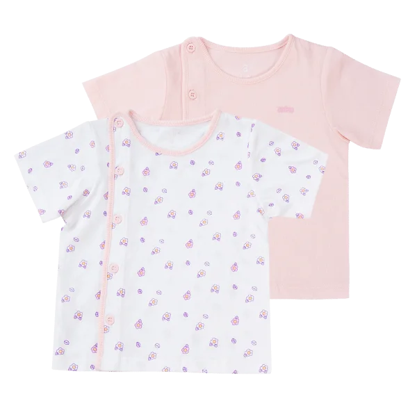 Cặp áo ss cài chéo tay ngắn Animo NB422051 (3-6M,hồng-trắng)