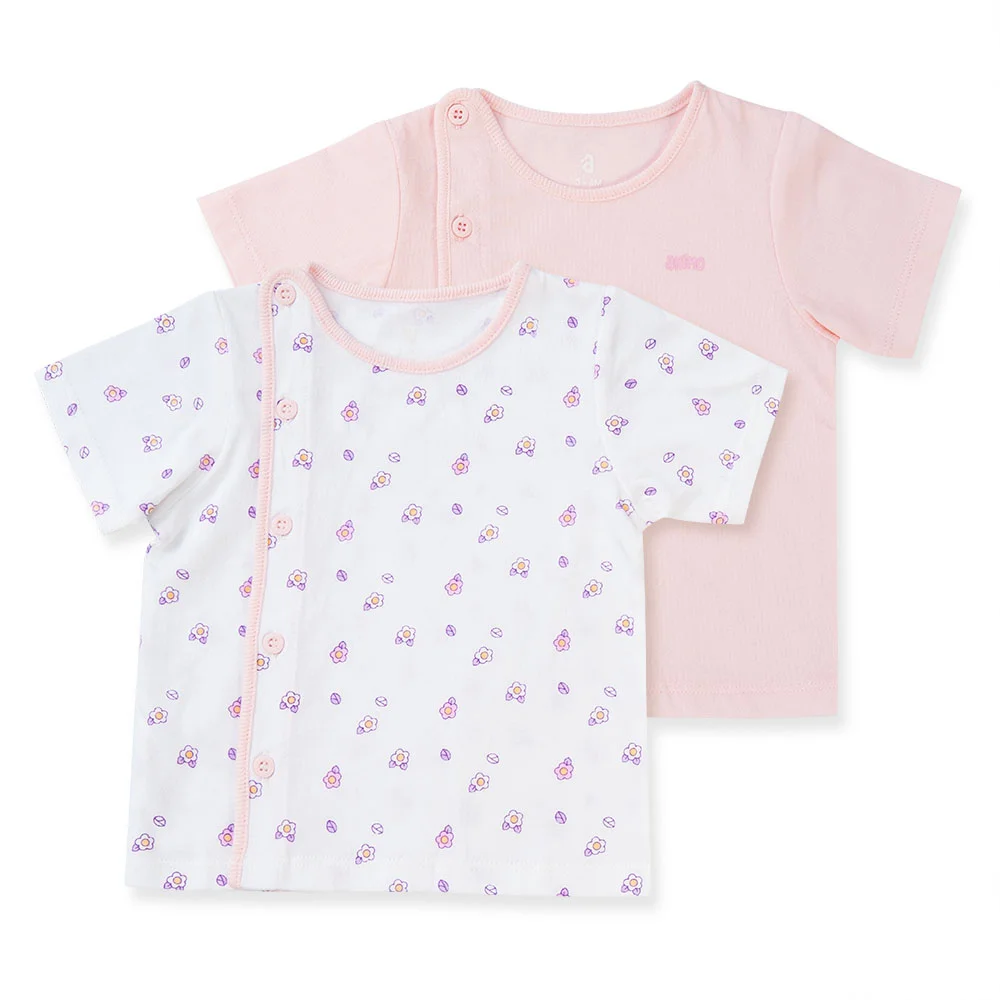 Cặp áo sơ sinh cài chéo tay ngắn Animo NB422051 (NB-9M, Hồng-trắng-Giao màu ngẫu nhiên)