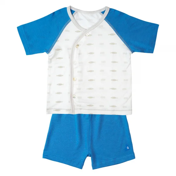 Bộ sơ sinh tính năng ngắn, vải modal BST Thiên Nga Animo BMC822075 (0-12M,Xanh)