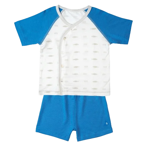 Bộ sơ sinh tính năng ngắn, vải modal BST Thiên Nga Animo BMC822075 (0-12M,Xanh)