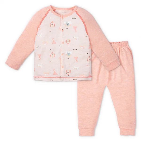 Bộ tính năng dài, vải sợi sồi BST Công chúa Animo BMC123086 (0-24M,Hồng dâu)