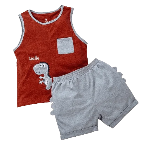Bộ bé trai ngắn, bst khủng long Animo HN522037 (2-3Y,Đỏ)