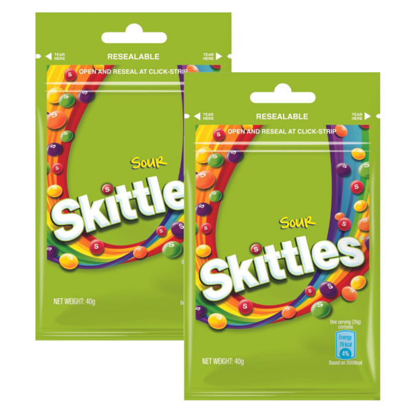 Combo 2 Kẹo trái cây Skittles vị chua gói 40g