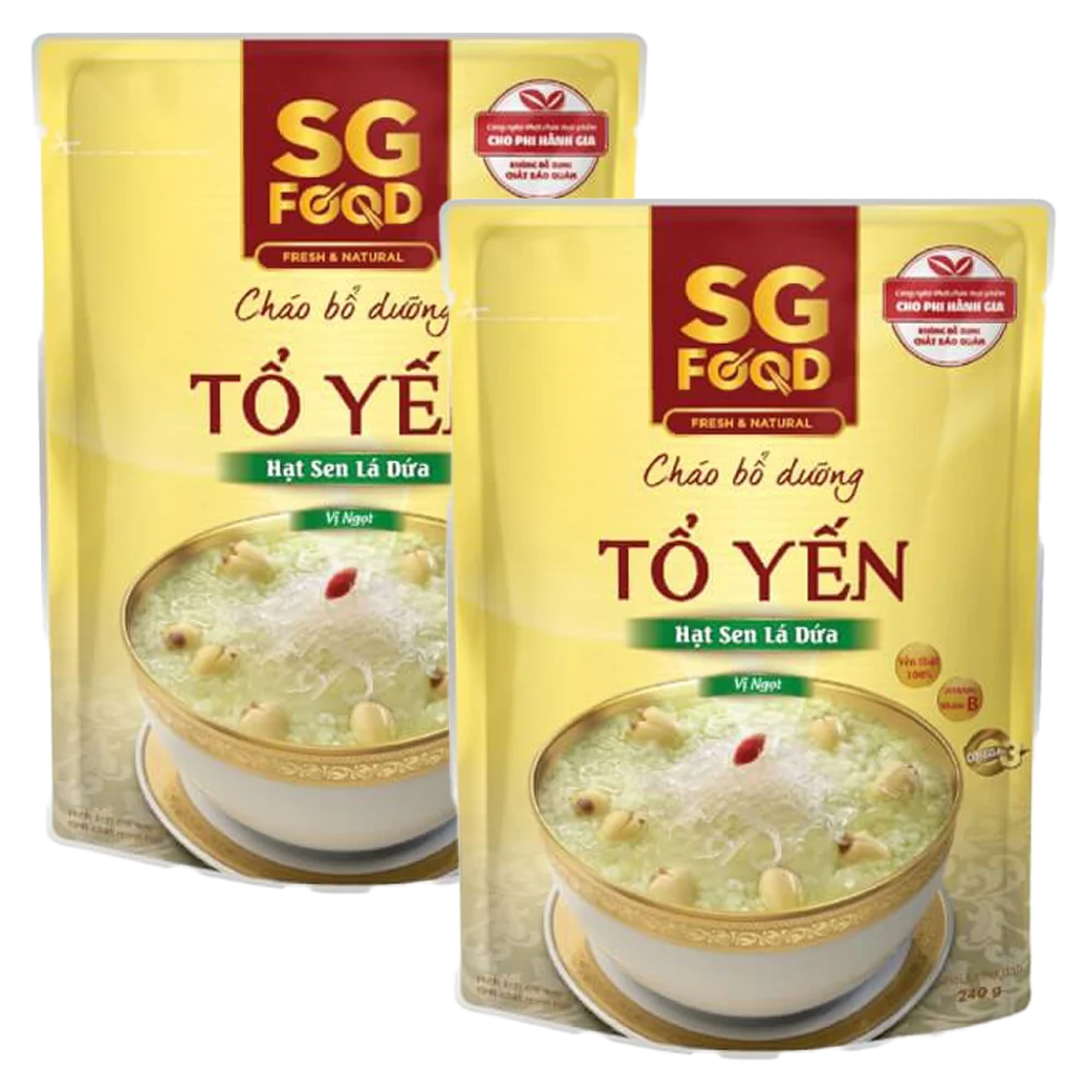 Combo 2 Cháo bổ dưỡng tổ yến hạt sen lá dứa, SG Food, 240g