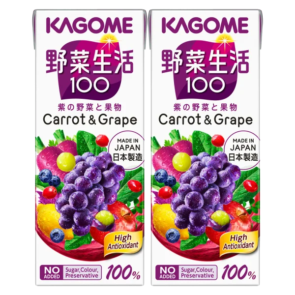 Combo 2 Nước ép rau củ quả, cà rốt và nho Kagome 200ml