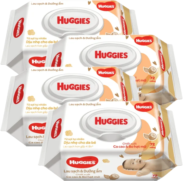 Combo 4 Khăn ướt cao cấp Huggies bơ hạt mỡ 72 Miếng
