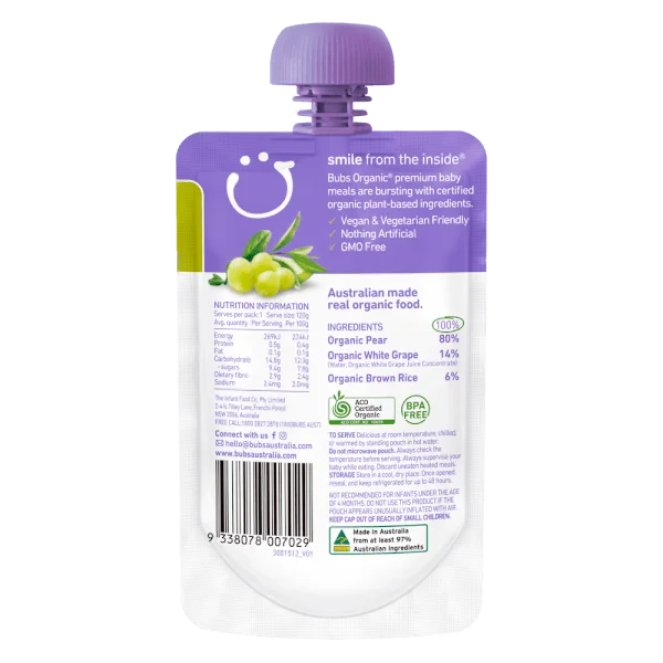 Trái Cây Nghiền Bubs Organic Lê & Nho