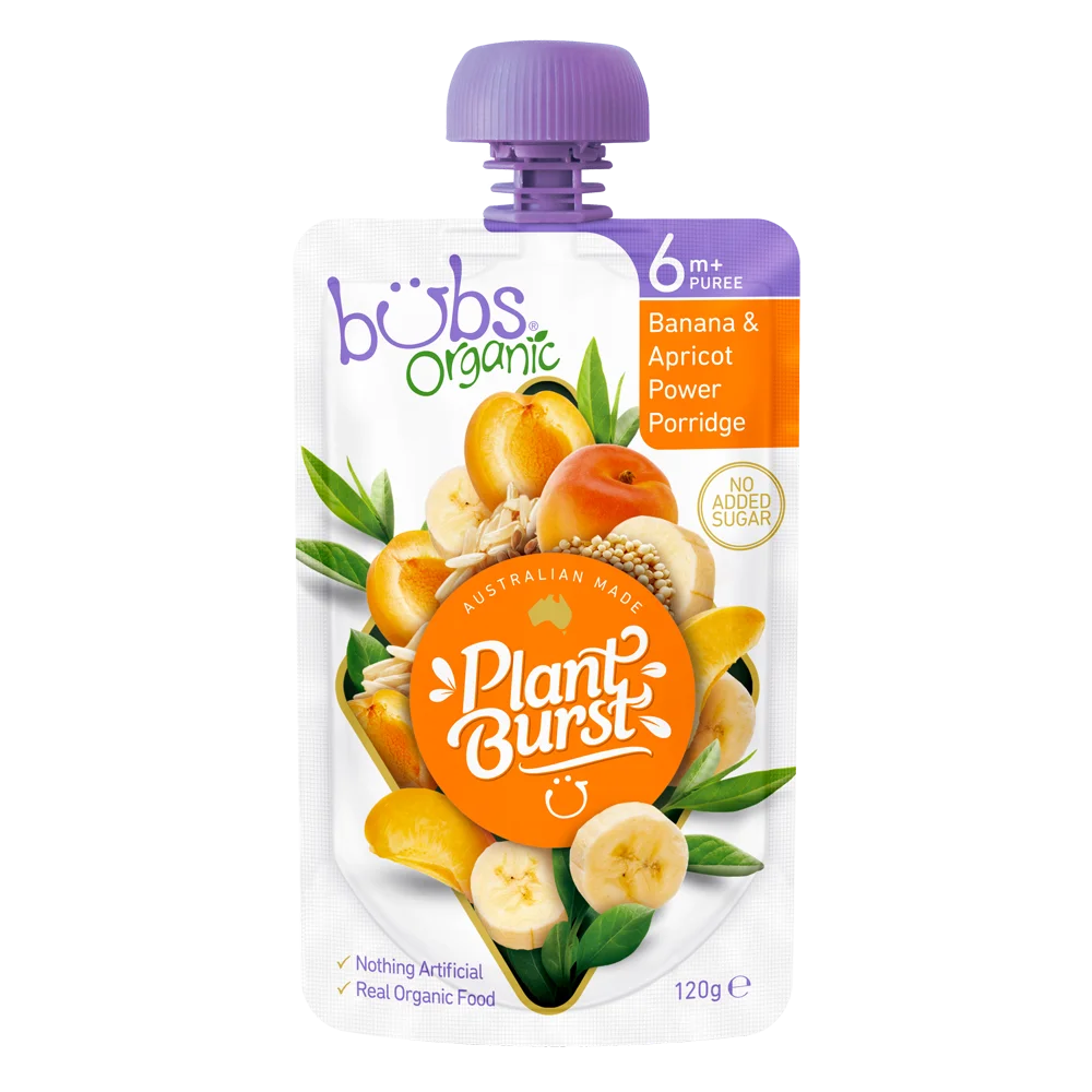 Trái Cây Nghiền Bubs Organic Ngũ Cốc, Chuối & Mơ