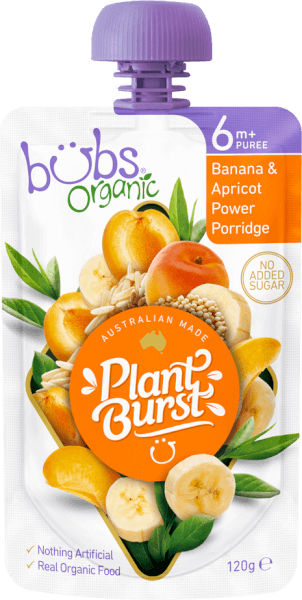 Trái Cây Nghiền Bubs Organic Ngũ Cốc, Chuối & Mơ