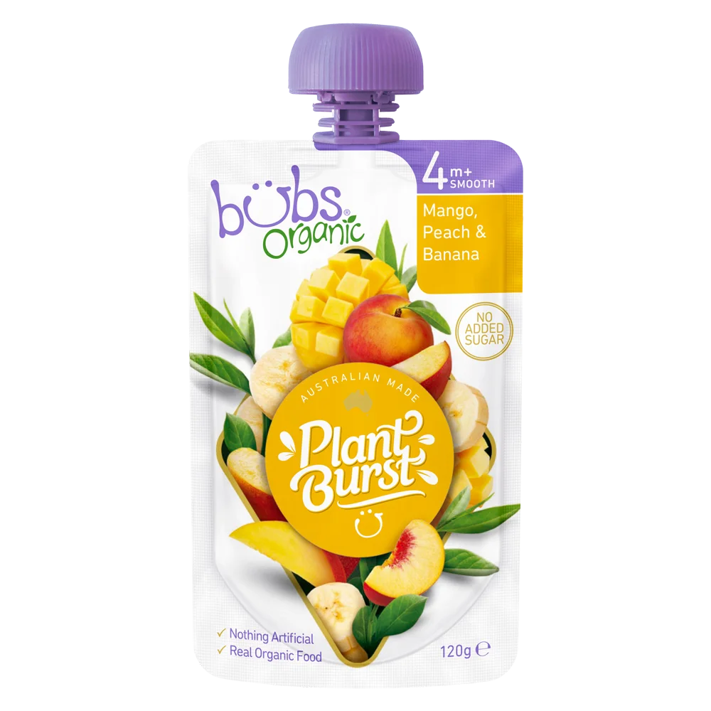 Trái Cây Nghiền Bubs Organic Xoài, Đào & Chuối