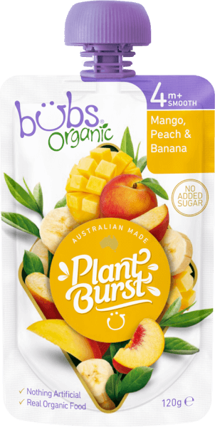 Trái Cây Nghiền Bubs Organic Xoài, Đào & Chuối