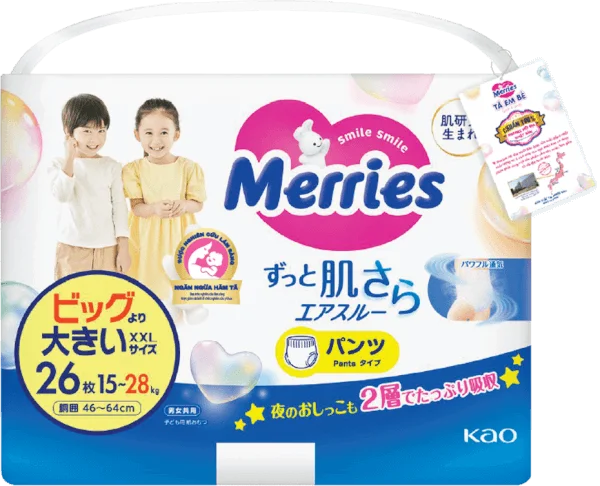 Tã quần Merries (XXL, 15-28kg, 26 miếng)