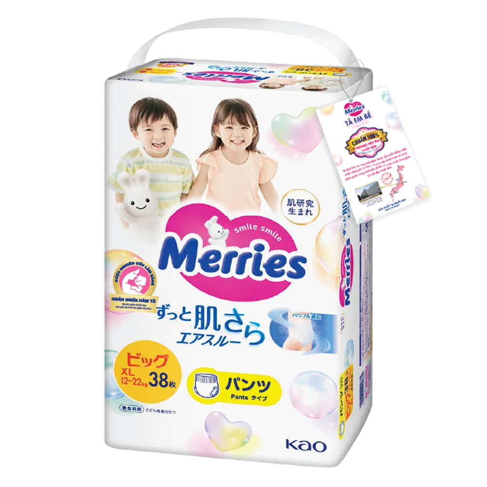 Tã quần Merries (XL, 12-22kg, 38 miếng) (giao bao bì ngẫu nhiên)
