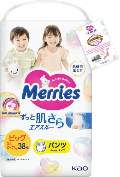 Combo 2 Tã quần Merries (XL, 12-22kg, 38 miếng)