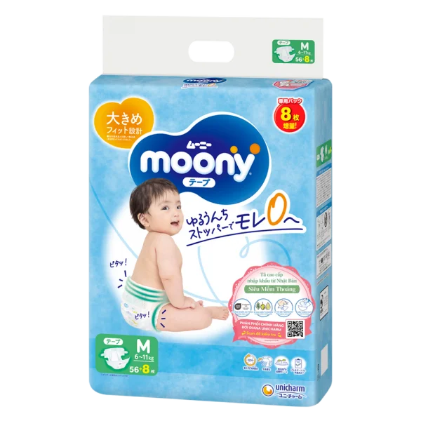 Tã dán Moony (M, 56 miếng + 8 miếng)