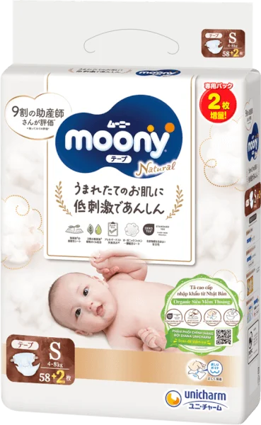 [Google Shopping] Tã dán Moony Natural (S, 58 miếng + 2 miếng)