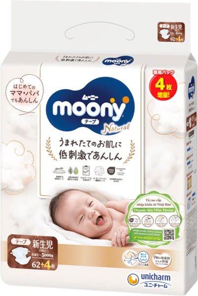 [Google Shopping] Tã dán Moony Natural (NB, 62 miếng + 4 miếng)