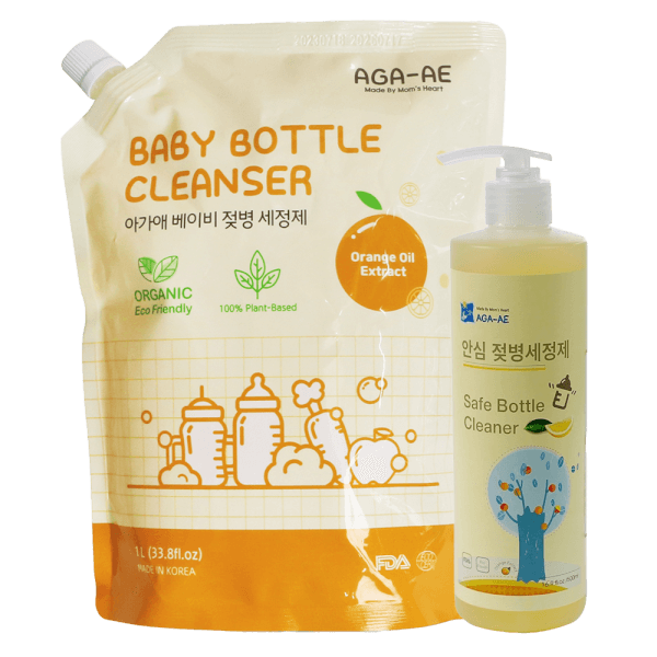 Combo 1 Nước rửa bình sữa AGA-AE hương cam - Túi 1L và Nước rửa bình sữa AGA-AE hương cam - Chai 500ml