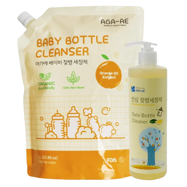 Combo 1 Nước rửa bình sữa AGA-AE hương cam - Túi 1L và Nước rửa bình sữa AGA-AE hương cam - Chai 500ml