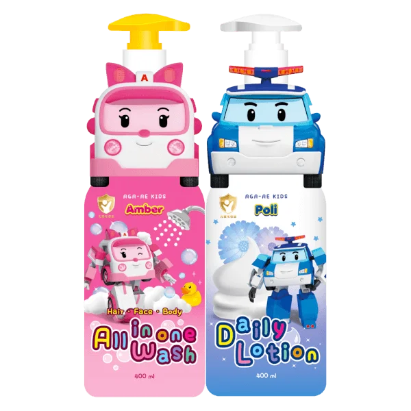 Combo 1 Lotion dưỡng da cho bé Aga-ae 400 ml (xanh) và 1 Tắm gội toàn thân cho bé Aga-ae 400ml (hồng)