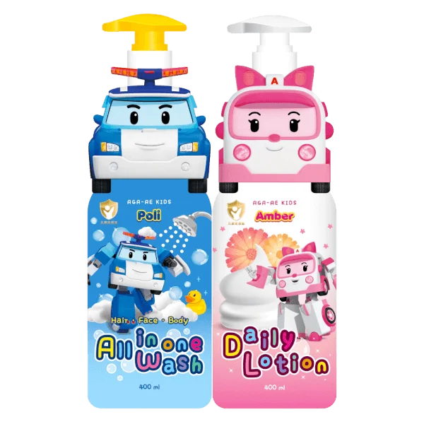 Combo 1 Lotion dưỡng da cho bé Aga-ae 400 ml (hồng) và 1 Tắm gội toàn thân cho bé Aga-ae 400ml (xanh)